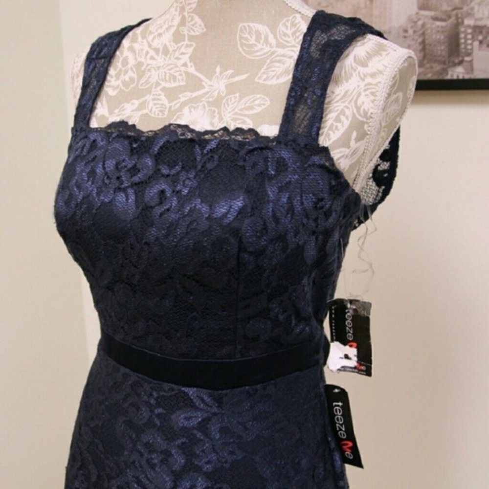 Teeze Me Navy Lace Semi-Formal Knee Length Dress